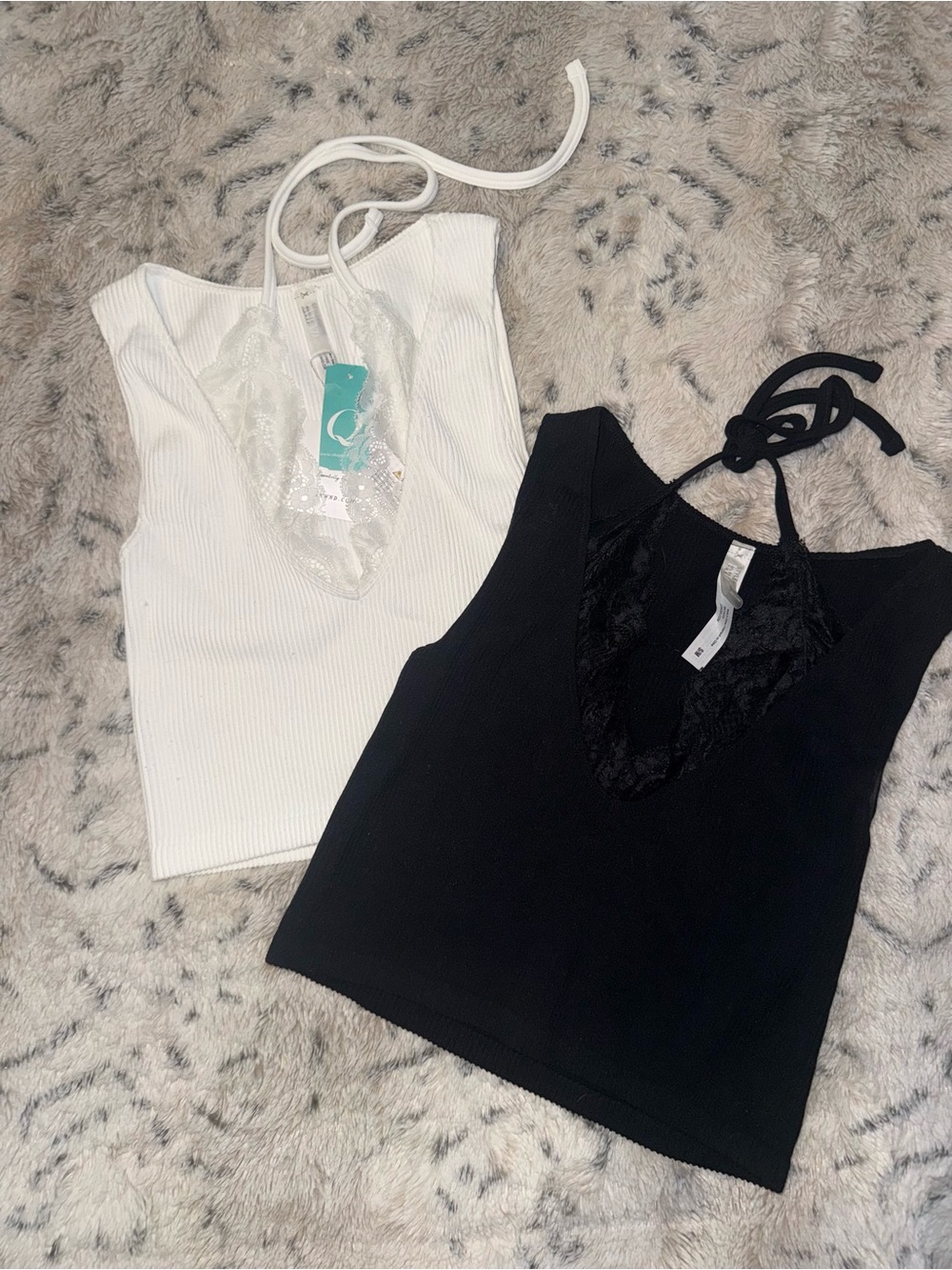Bundle of Two NEW soft tank tops with lace halter details